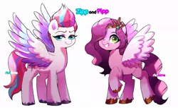 Size: 1031x631 | Tagged: safe, artist:riukime, derpibooru import, pipp petals, zipp storm, pegasus, pony, g5, hair over one eye, image, jpeg, simple background, white background