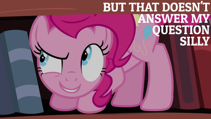 Size: 1280x720 | Tagged: safe, derpibooru import, edit, edited screencap, editor:quoterific, screencap, pinkie pie, earth pony, pony, pinkie apple pie, season 4, caption, female, golden oaks library, image, jpeg, library, mare, smiling, solo, text
