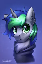 Size: 2000x3000 | Tagged: safe, artist:jedayskayvoker, derpibooru import, oc, pony, unicorn, bust, clothes, hoodie, horn, icon, image, looking at you, male, patreon, patreon reward, png, portrait, solo, stallion, unicorn oc