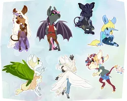 Size: 2294x1829 | Tagged: safe, artist:vivaliis, derpibooru import, oc, oc:art's desire, oc:quill, unofficial characters only, anthro, hippogriff, pegasus, unicorn, chibi, image, png