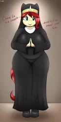 Size: 2000x4000 | Tagged: safe, artist:an-tonio, derpibooru import, oc, oc:golden brooch, anthro, unicorn, chubby, clothes, dress, image, looking at you, nun, png, solo