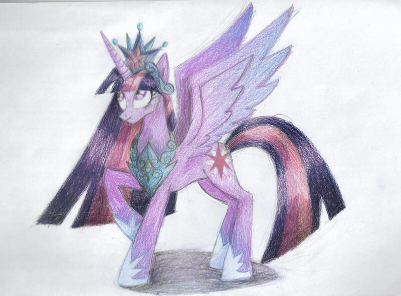 Size: 900x665 | Tagged: safe, artist:moonrises, derpibooru import, princess twilight 2.0, twilight sparkle, twilight sparkle (alicorn), alicorn, pony, the last problem, alternate ending, alternate universe, clothes, costume, crown, future, future twilight, hoof shoes, image, jewelry, jpeg, older, older twilight, peytral, princess, raised hoof, regalia, royalty, spread wings, traditional art, wings