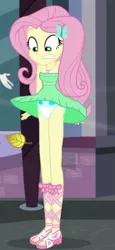 Size: 429x936 | Tagged: suggestive, artist:wolf, derpibooru import, edit, edited screencap, screencap, fluttershy, equestria girls, equestria girls series, street chic, spoiler:eqg series (season 2), clothes, diaper, diaper edit, diaper fetish, dress, dress lift, embarrassed, female, fetish, geode of fauna, hairpin, image, magical geodes, non-baby in diaper, png, shoes, solo, solo female, wind