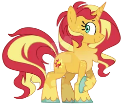 Size: 1280x1100 | Tagged: safe, artist:rohans-ponies, derpibooru import, sunset shimmer, pony, unicorn, chest fluff, deviantart watermark, female, image, looking at you, mare, obtrusive watermark, png, raised hoof, simple background, smiling, solo, transparent background, unshorn fetlocks, watermark