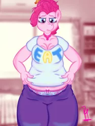 Size: 2304x3072 | Tagged: suggestive, artist:piropie, derpibooru import, pinkie pie, anthro, earth pony, chubbie pie, chubby, clothes, fat, female, geode of sugar bombs, image, jewelry, love handles, magical geodes, milf, necklace, older, older pinkie pie, panties, png, rolls of fat, solo, underwear