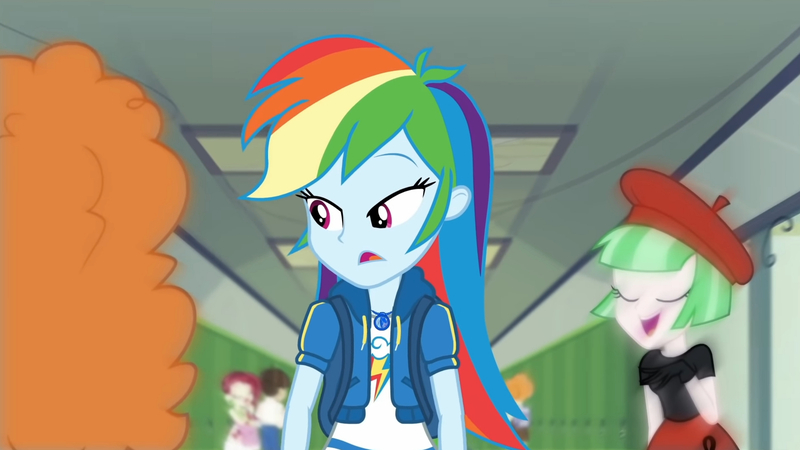 Size: 3410x1920 | Tagged: safe, derpibooru import, screencap, curly winds, golden hazel, rainbow dash, scribble dee, some blue guy, wiz kid, equestria girls, equestria girls series, run to break free, spoiler:eqg series (season 2), backpack, clothes, cutie mark, cutie mark on clothes, eyes closed, female, geode of super speed, hallway, hoodie, image, jewelry, jpeg, lockers, magical geodes, male, necklace, open mouth