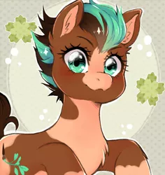 Size: 700x740 | Tagged: safe, artist:the-cat1, derpibooru import, oc, oc:sagebrush, earth pony, pony, brush, coat markings, earth pony oc, green eyes, happy, image, male, multicolored hair, multicolored mane, multicolored tail, pinto, png, scenery, shading, smiling, solo, stallion, transgender, unshorn fetlocks