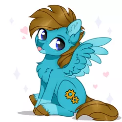 Size: 4000x4000 | Tagged: safe, artist:skairsy, derpibooru import, oc, oc:carbon, unofficial characters only, pegasus, pony, brown mane, colored wings, cute, happy, heart, image, male, multicolored wings, pegasus oc, png, sitting, smiling, solo, sparkles, spread wings, tongue out, unshorn fetlocks, wings
