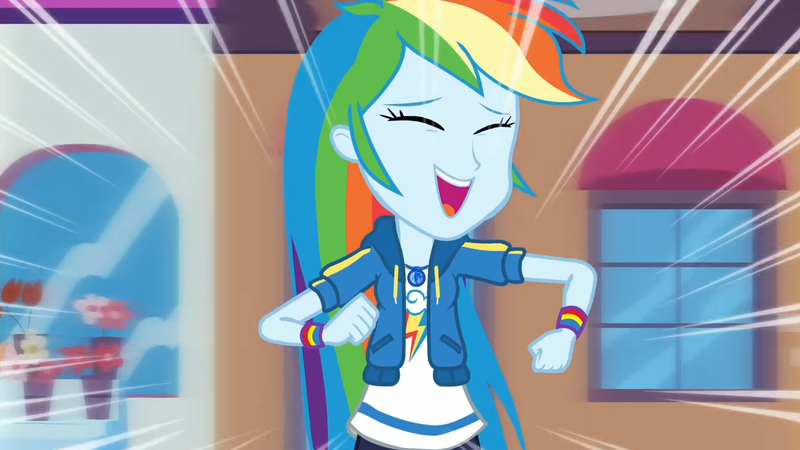Size: 3410x1920 | Tagged: safe, derpibooru import, screencap, rainbow dash, equestria girls, equestria girls series, run to break free, spoiler:eqg series (season 2), clothes, cutie mark, cutie mark on clothes, eyes closed, female, geode of super speed, hoodie, image, jewelry, jpeg, magical geodes, necklace, open mouth, solo