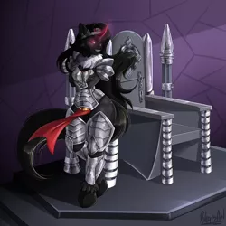 Size: 3000x3000 | Tagged: artist needed, source needed, safe, derpibooru import, king sombra, anthro, unicorn, armor, breasts, busty queen umbra, image, jpeg, looking at you, queen umbra, rule 63, solo, throne