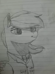 Size: 3000x4000 | Tagged: safe, artist:mrscroup, artist:mustaphatr, derpibooru import, rainbow dash, pegasus, pony, clothes, image, jpeg, lined paper, necktie, solo, traditional art, uniform