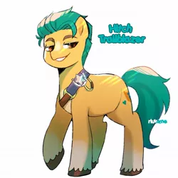 Size: 1263x1263 | Tagged: safe, artist:riukime, derpibooru import, hitch trailblazer, earth pony, pony, brown eyes, g5, gradient hooves, image, jpeg, looking at you, male, simple background, smiling, smiling at you, solo, stallion, unshorn fetlocks, white background