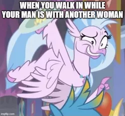 Size: 519x480 | Tagged: safe, derpibooru import, edit, edited screencap, screencap, gallus, silverstream, hippogriff, season 9, she's all yak, spoiler:s09, caption, cropped, faic, female, gallstream, image, implied sex, infidelity, jpeg, male, offscreen character, out of context, shipping, straight, text, you look so weird