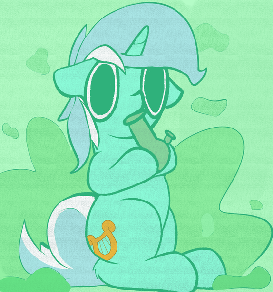 Size: 1859x1991 | Tagged: safe, artist:llametsul, derpibooru import, lyra heartstrings, pony, unicorn, bong, cutie mark, dilated pupils, drugs, female, green background, high, image, limited palette, mare, png, simple background, smoke, solo