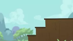 Size: 1280x720 | Tagged: safe, derpibooru import, screencap, flight to the finish, season 4, background, cloud, grass, image, mountain, png, ponyville, scenic ponyville, stairs, step, tree