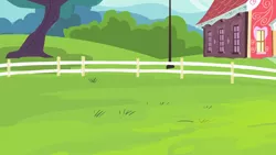 Size: 1280x720 | Tagged: safe, derpibooru import, screencap, flight to the finish, background, bush, cloud, fence, image, mountain, no pony, png, ponyville, ponyville schoolhouse, scenic ponyville, tree