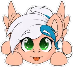 Size: 1162x1074 | Tagged: safe, artist:rokosmith26, derpibooru import, oc, oc:flushie, unofficial characters only, pegasus, pony, :p, cheek fluff, chibi, commission, cute, ear fluff, eye clipping through hair, eyebrows, eyebrows visible through hair, female, image, looking at you, lying down, mare, pegasus oc, png, simple background, solo, spread wings, tongue out, transparent background, wings, ych result