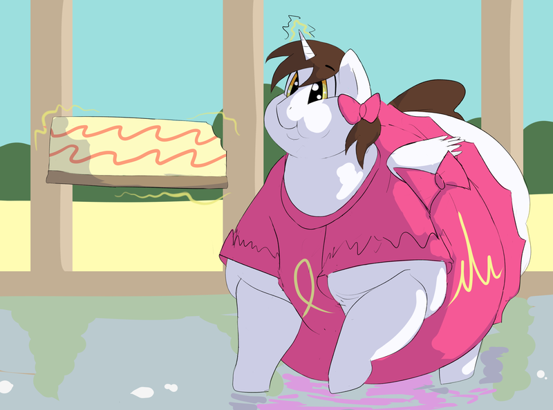 Size: 2883x2137 | Tagged: safe, artist:lupin quill, derpibooru import, oc, oc:mitchy, unofficial characters only, alicorn, alicorn oc, belly, bhm, big belly, bingo wings, butt, cake, cheesecake, chubby cheeks, clothes, crossdressing, double chin, dress, eating, fat, fat fetish, femboy, fetish, food, horn, image, large butt, magic, male, morbidly obese, obese, palace, plot, png, rolls of fat, telekinesis, tight clothing, wings