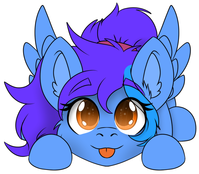 Size: 1251x1092 | Tagged: safe, alternate version, artist:rokosmith26, derpibooru import, oc, oc:angley, unofficial characters only, pegasus, pony, :p, cheek fluff, chibi, commission, cute, ear fluff, eye clipping through hair, eyebrows, eyebrows visible through hair, female, hairband, image, looking at you, lying down, mare, pegasus oc, png, ponytail, simple background, solo, spread wings, tongue out, transparent background, wings, ych result