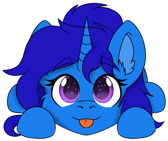 Size: 1191x997 | Tagged: safe, artist:rokosmith26, derpibooru import, oc, oc:delly, unofficial characters only, pony, unicorn, :p, cheek fluff, chibi, commission, cute, ear fluff, eyebrows, eyebrows visible through hair, female, horn, image, looking at you, lying down, mare, png, simple background, solo, tongue out, transparent background, unicorn oc, ych result