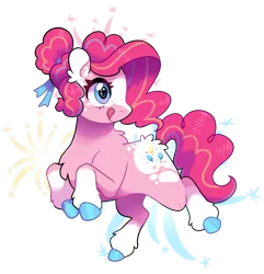 Size: 1663x1723 | Tagged: safe, artist:catbun-yt, derpibooru import, pinkie pie, earth pony, pony, alternate hairstyle, blaze (coat marking), chest fluff, coat markings, colored hooves, cute, diapinkes, ear fluff, facial markings, female, heart eyes, image, leg fluff, mare, png, redesign, socks (coat marking), solo, tongue out, wingding eyes