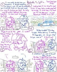 Size: 4779x6013 | Tagged: safe, artist:adorkabletwilightandfriends, derpibooru import, twilight sparkle, twilight sparkle (alicorn), oc, oc:greg, alicorn, comic:adorkable twilight and friends, adorkable, adorkable twilight, apology, break up, car, comic, conversation, crying, cute, dork, driving, friendship, happy, heartfelt, image, injured, interior, kindness, love, made up, memories, mindful, png, reconcile, recovery, relationships, sad, scenery, seatbelt, silence, slice of life, sorry, starting over, station wagon