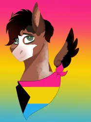 Size: 3033x4063 | Tagged: safe, artist:inisealga, derpibooru import, oc, oc:mocha frost, unofficial characters only, bandana, female, image, jpeg, pansexual, pansexual pride flag, pride, pride flag, pride month, simple background, wings