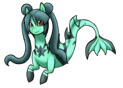 Size: 1008x722 | Tagged: safe, artist:eternity9, derpibooru import, oc, unofficial characters only, merpony, seapony (g4), dorsal fin, female, fish tail, flowing tail, green mane, image, looking at you, png, simple background, smiling, smiling at you, solo, tail, transparent background, yellow eyes