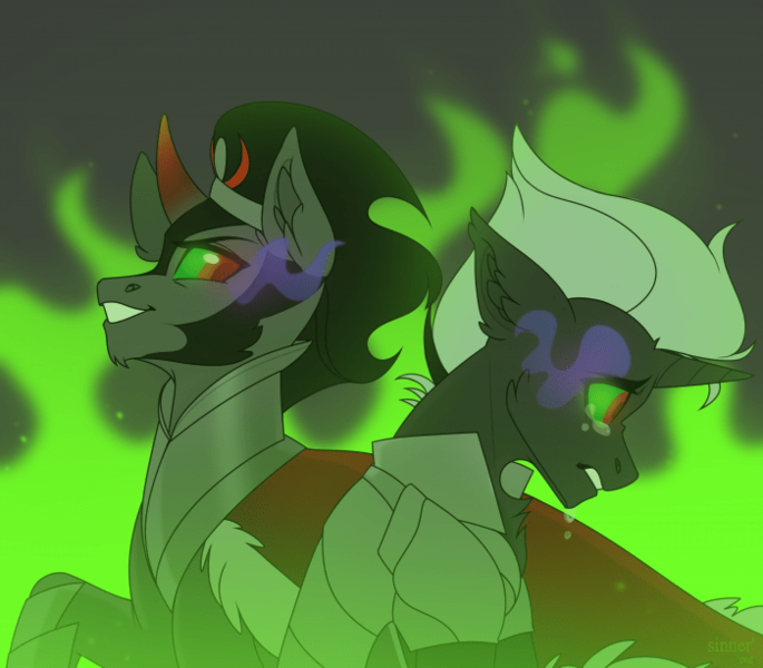 Size: 700x613 | Tagged: safe, artist:sinner_png, derpibooru import, king sombra, oc, oc:viceroy, pony, unicorn, fire, green fire, image, png, sombra eyes