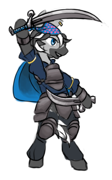 Size: 640x1024 | Tagged: safe, artist:multiverseequine, derpibooru import, oc, oc:jakko, unofficial characters only, zebra, armor, bandana, bipedal, cape, clothes, colored, daybreak island, derpibooru exclusive, dual wield, ear piercing, female, hat, image, piercing, png, raised hoof, rule 63, scimitar, simple background, solo, sword, transparent background, weapon, zebra oc