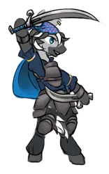 Size: 640x1024 | Tagged: safe, artist:multiverseequine, derpibooru import, oc, oc:jakko, unofficial characters only, zebra, armor, bandana, bipedal, cape, clothes, colored, daybreak island, derpibooru exclusive, dual wield, ear piercing, female, hat, image, piercing, png, raised hoof, rule 63, scimitar, simple background, solo, sword, transparent background, weapon, zebra oc