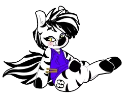 Size: 960x720 | Tagged: safe, artist:krispykakes, derpibooru import, oc, oc:pixel, unofficial characters only, zebra, blushing, clothes, commission, drumsticks, female, freckles, hoodie, image, lidded eyes, mare, png, simple background, sitting, solo, transparent background, zebra oc