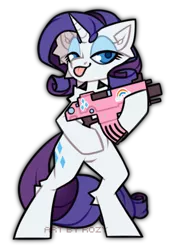 Size: 2000x2725 | Tagged: safe, artist:rozy, derpibooru import, rarity, pony, unicorn, :p, bipedal, bolter, crossover, female, gun, image, png, simple background, solo, tongue out, transparent background, warhammer (game), warhammer 40k, weapon