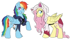 Size: 3232x1800 | Tagged: safe, artist:not-ordinary-pony, derpibooru import, fluttershy, rainbow dash, fanfic:kingdom hearts of harmony, clothes, commission, crossover, fanfic art, image, kingdom hearts, kingdom hearts of harmony, png