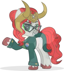 Size: 1280x1431 | Tagged: safe, artist:mlp-trailgrazer, derpibooru import, oc, oc:aria diamond, pony, clothes, cosplay, costume, female, image, loki, mare, png, simple background, solo, transparent background