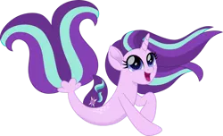 Size: 1280x780 | Tagged: safe, artist:cloudyglow, derpibooru import, starlight glimmer, pony, seapony (g4), unicorn, my little pony: the movie, adorable face, blue eyes, cute, dorsal fin, eyelashes, female, fish tail, flowing mane, flowing tail, horn, image, looking up, movie accurate, open mouth, open smile, png, purple mane, seaponified, seapony starlight glimmer, simple background, smiling, solo, species swap, tail, transparent background