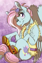 Size: 788x1182 | Tagged: safe, artist:inuhoshi-to-darkpen, derpibooru import, kerfuffle, pegasus, pony, rainbow roadtrip, ;p, amputee, belt, chest fluff, clothes, cute, ear fluff, female, fufflebetes, hoof fluff, image, jacket, looking at you, mare, one eye closed, png, prosthetic leg, prosthetic limb, prosthetics, solo, struggling, tongue out, walking