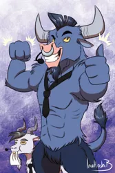 Size: 788x1182 | Tagged: safe, artist:inuhoshi-to-darkpen, derpibooru import, iron will, goat, minotaur, abs, cheek fluff, eating, facial hair, goatee, image, male, muscles, muscular male, paper, png, tail