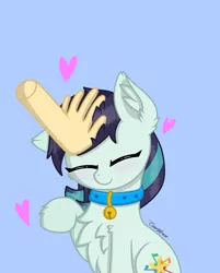 Size: 1440x1787 | Tagged: safe, artist:coarfdraw, derpibooru import, coloratura, earth pony, pony, behaving like a cat, bell, bell collar, cat bell, chest fluff, collar, cute, cutie mark, disembodied hand, ear fluff, eyes closed, hand, head pat, heart, hoof fluff, image, jpeg, pat, petting, pony pet, rarabetes, simple background, solo