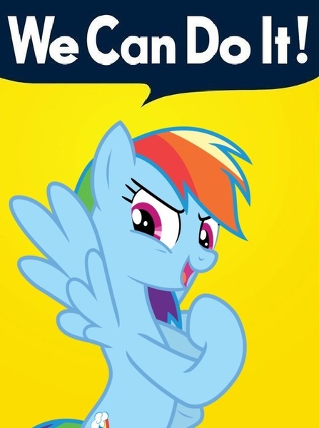 Size: 570x765 | Tagged: safe, artist:estories, artist:mlpfan3991, derpibooru import, rainbow dash, pegasus, pony, female, girl power, image, jpeg, mare, poster, poster parody, propaganda, rosie the riveter, solo, we can do it!