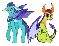 Size: 445x350 | Tagged: safe, artist:pegacousinceles, derpibooru import, princess ember, thorax, changedling, changeling, dragon, changedlingified, changelingified, dragonified, image, png, role reversal, species swap