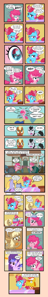 Size: 2400x14629 | Tagged: safe, artist:magerblutooth, derpibooru import, carrot cake, cloud kicker, cup cake, lucky clover, mjölna, pinkie pie, sea swirl, seafoam, earth pony, pony, candy, comic, cookie, crying, cute, diapinkes, female, filly, filly pinkie pie, food, image, muffin, pinkie being pinkie, png, stunned, sugarcube corner, tired, younger