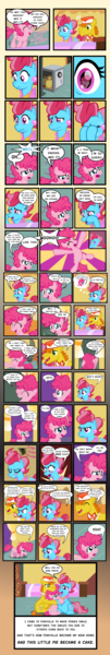 Size: 2400x14326 | Tagged: safe, artist:magerblutooth, derpibooru import, carrot cake, cup cake, pinkie pie, earth pony, pony, comic, crying, cute, diapinkes, female, filly, filly pinkie pie, group hug, hug, image, night, png, sugarcube corner, tears of joy, younger