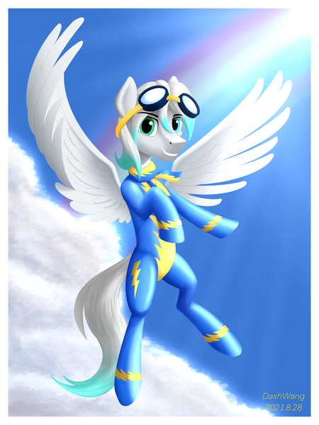 Size: 1950x2600 | Tagged: safe, artist:dash wang, derpibooru import, oc, oc:cold front, pegasus, clothes, flying, goggles, image, latex, latex suit, png, uniform, wonderbolts uniform