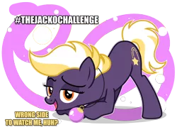 Size: 6000x4469 | Tagged: safe, artist:estories, derpibooru import, oc, oc:wildheart, unofficial characters only, earth pony, pony, christmas ornament, earth pony oc, face down ass up, image, jacko challenge, looking at you, meme, png, simple background, talking to viewer, transparent background