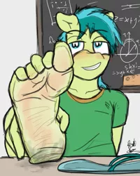 Size: 601x750 | Tagged: suggestive, artist:fetishsketches, derpibooru import, sandbar, anthro, plantigrade anthro, barefoot, doodle, feet, fetish, flip flops, foot fetish, image, male, png, school, sole, solo, solo male