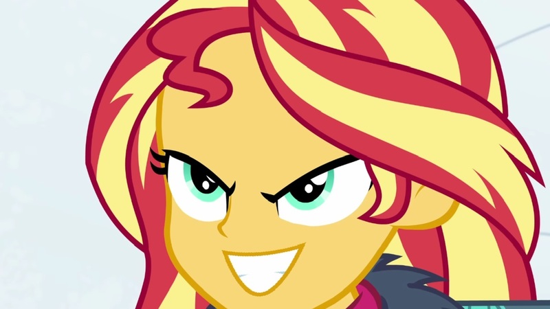 Size: 1280x720 | Tagged: safe, derpibooru import, edit, edited screencap, screencap, sunset shimmer, equestria girls, equestria girls series, holidays unwrapped, spoiler:eqg series (season 2), evil grin, female, grin, image, jpeg, saving pinkie's pie, smiling, solo