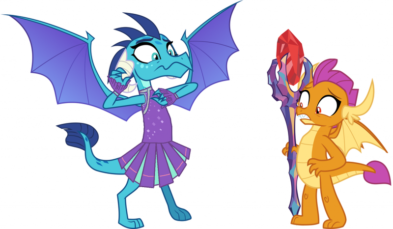 Size: 1024x597 | Tagged: safe, derpibooru import, edit, princess ember, smolder, dragon, fanfic, bloodstone scepter, body swap, cheerleader, cheerleader outfit, clothes, fanfic art, image, png
