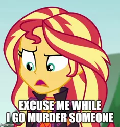 Size: 500x533 | Tagged: safe, derpibooru import, edit, edited screencap, screencap, sunset shimmer, equestria girls, equestria girls series, sunset's backstage pass!, spoiler:eqg series (season 2), angry, caption, cropped, image, jpeg, solo, text, this will end in death, this will end in murder, this will end in tears, this will end in tears and/or death