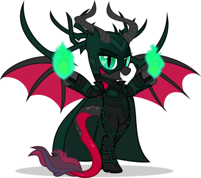 Size: 1280x1131 | Tagged: safe, artist:mlp-trailgrazer, derpibooru import, oc, oc:crimson glow, dracony, dragon, hybrid, pony, bipedal, clothes, cosplay, costume, female, hela, image, magic, mare, png, simple background, solo, transparent background